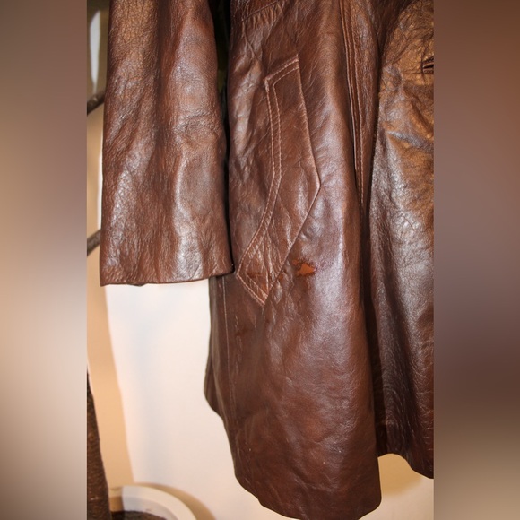 Vintage 1970s Olympic USA Genuine Leather Car Coat / Trench Coat - M/L - Picture 7 of 17